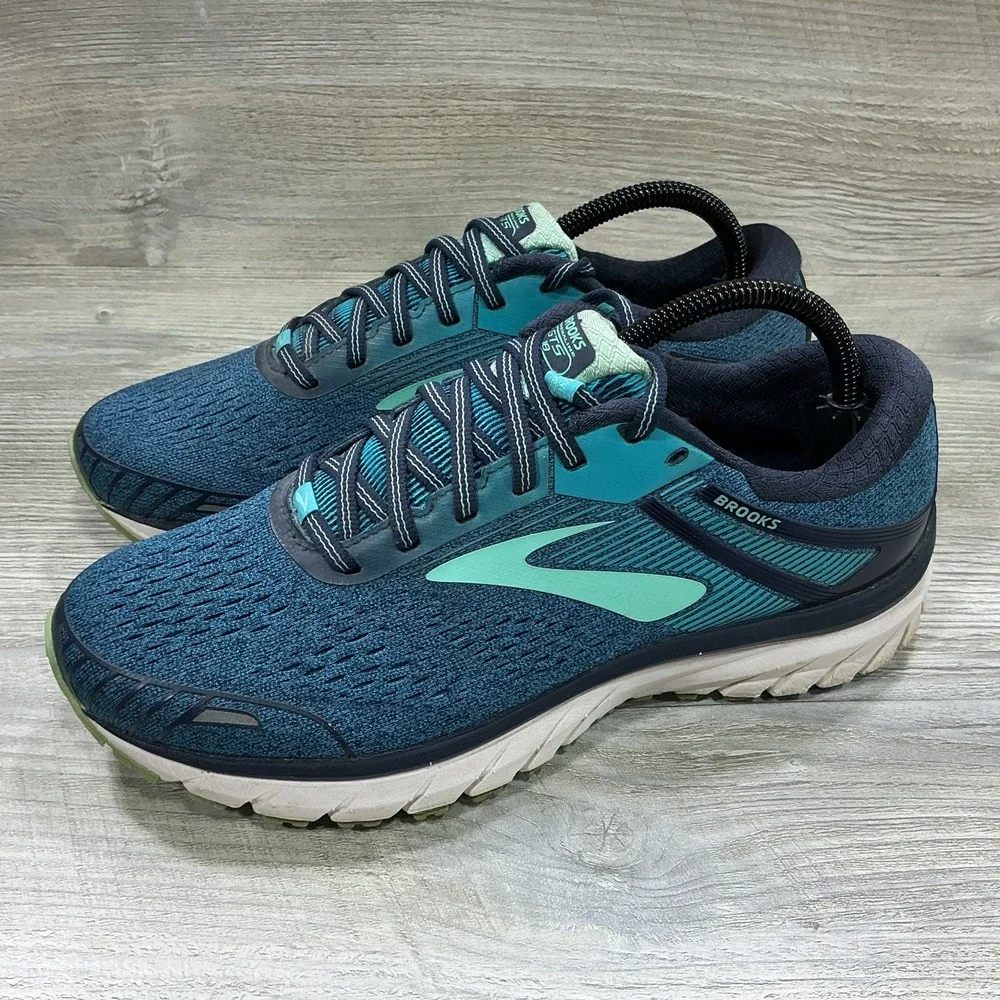 Brooks Adrenaline GTS 18 Womens Size 9.5B Teal Blue Lace-Up Sneakers 1202681B495